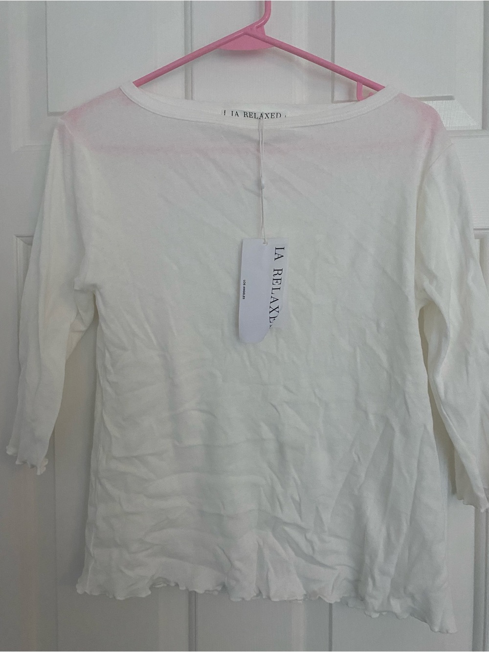 LA RELAXED White Pointelle Lightweight Long Sleeve Top